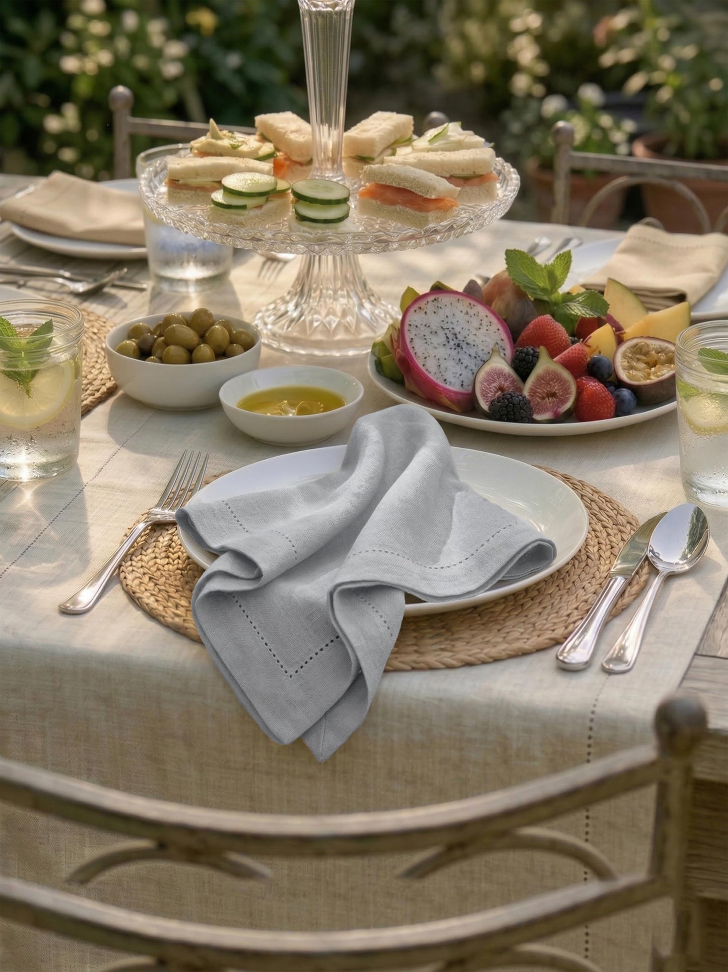 Palisa Grey Cotton Napkins Set of 4 | Premium Hemstitch Detailing Cloth Dinner Napkins 18x18 Inch | Soft Washable & Reusable Table Napkins for Everyday Use Weddings Parties Restaurants & Hotels