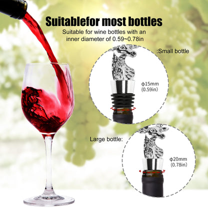 2Pack Christmas Wine Stopper, Elk & Christmas Tree Shape Decorative Wine Bottle Stopper, Food-Grade Silicone & Zinc Alloy Airtight Wine Cork for Wine Champagne, Xmas Party Home Bar Holiday Gift Silver