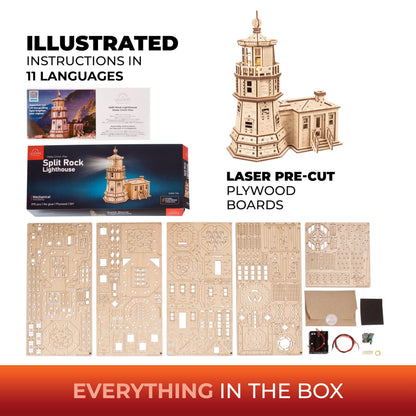 UGEARS Split Rock Lighthouse 3D Wooden Puzzles for Adults – Wooden Model Kits for Adults, Crafts for Adult, Model Kits to Build, Wooden 3D DIY Model Brain Teaser, Hobby Set