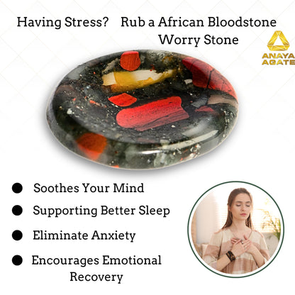 Anaya Agate African Bloodstone Worry Stones Certified Crystal Thumb Worry Stone for Anguish, Relaxing and Soothing Balance Stones for Meditation Stress Relief Crystals and Healing Stones for Men Women
