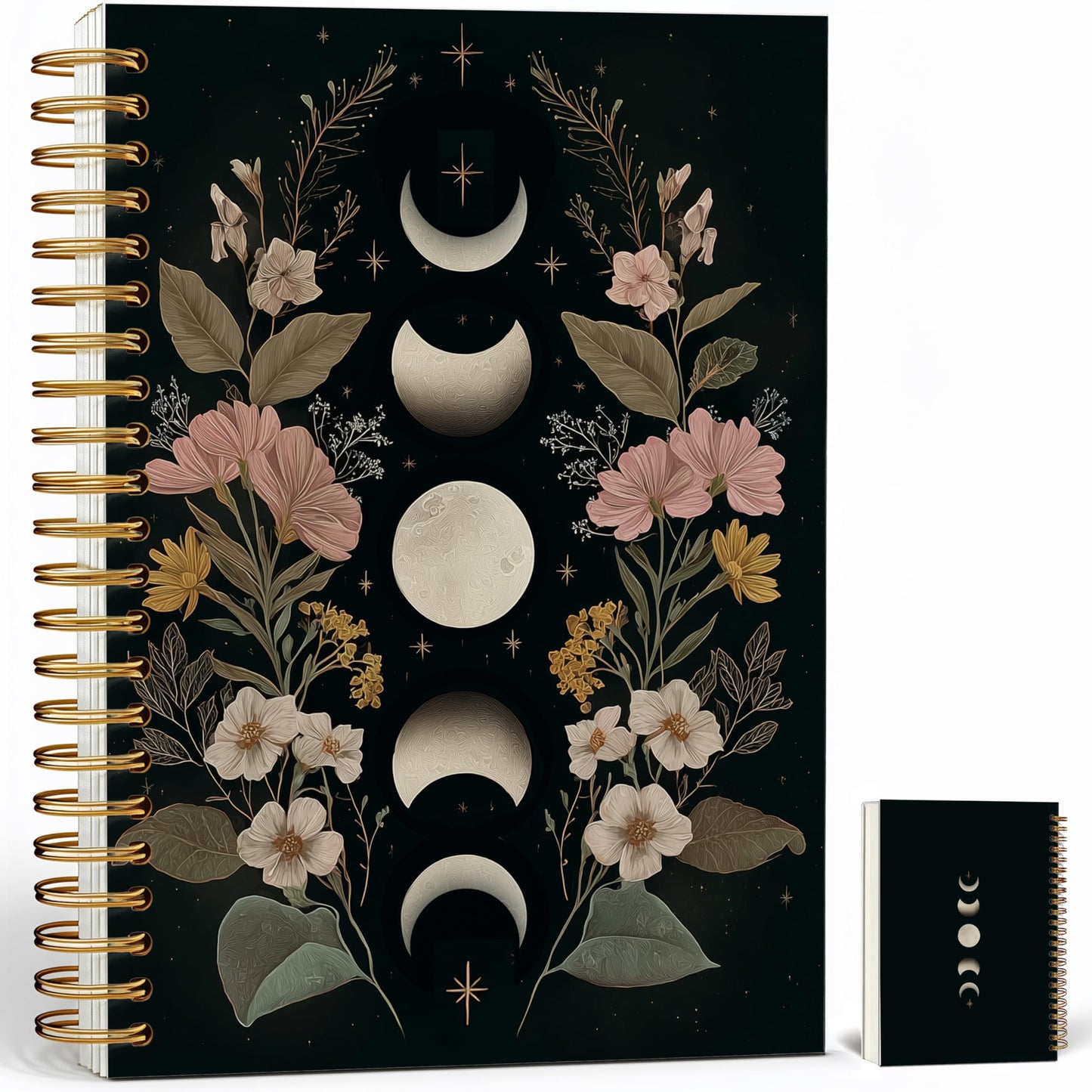 Gothic Notebook Journal for Women - A5 Spiral Notebook with Dark Academia, Flowers Design, Vintage Witchy Journal, Gothic Office & School Supplies, Unique Gifts for Women Birthday, Christmas (Moon)