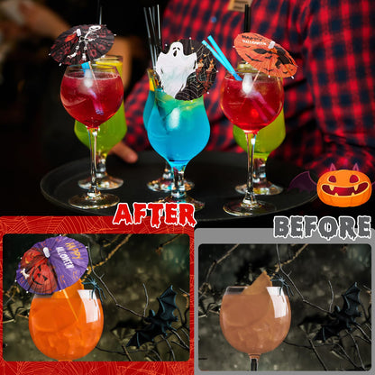 Vesici 200 Pcs Halloween Drink Umbrellas Cocktail Picks, 4 Inch Cocktail Toothpicks Appetizer Bamboo Parasol Picks for Drinks Cupcake Topper Halloween Party Restaurant Decorations (Classic)