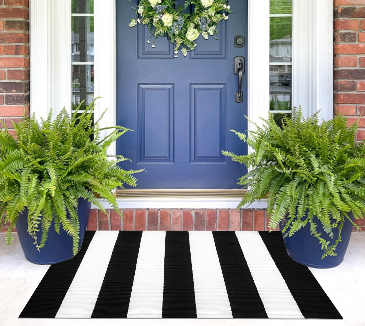 KIhipIoe Black and White Striped Rug Doormat 24"x35" Washable Front Porch Rug Farmhouse Layered Door Mats Outdoor