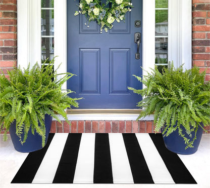 KIhipIoe Black and White Striped Rug Doormat 24"x35" Washable Front Porch Rug Farmhouse Layered Door Mats Outdoor
