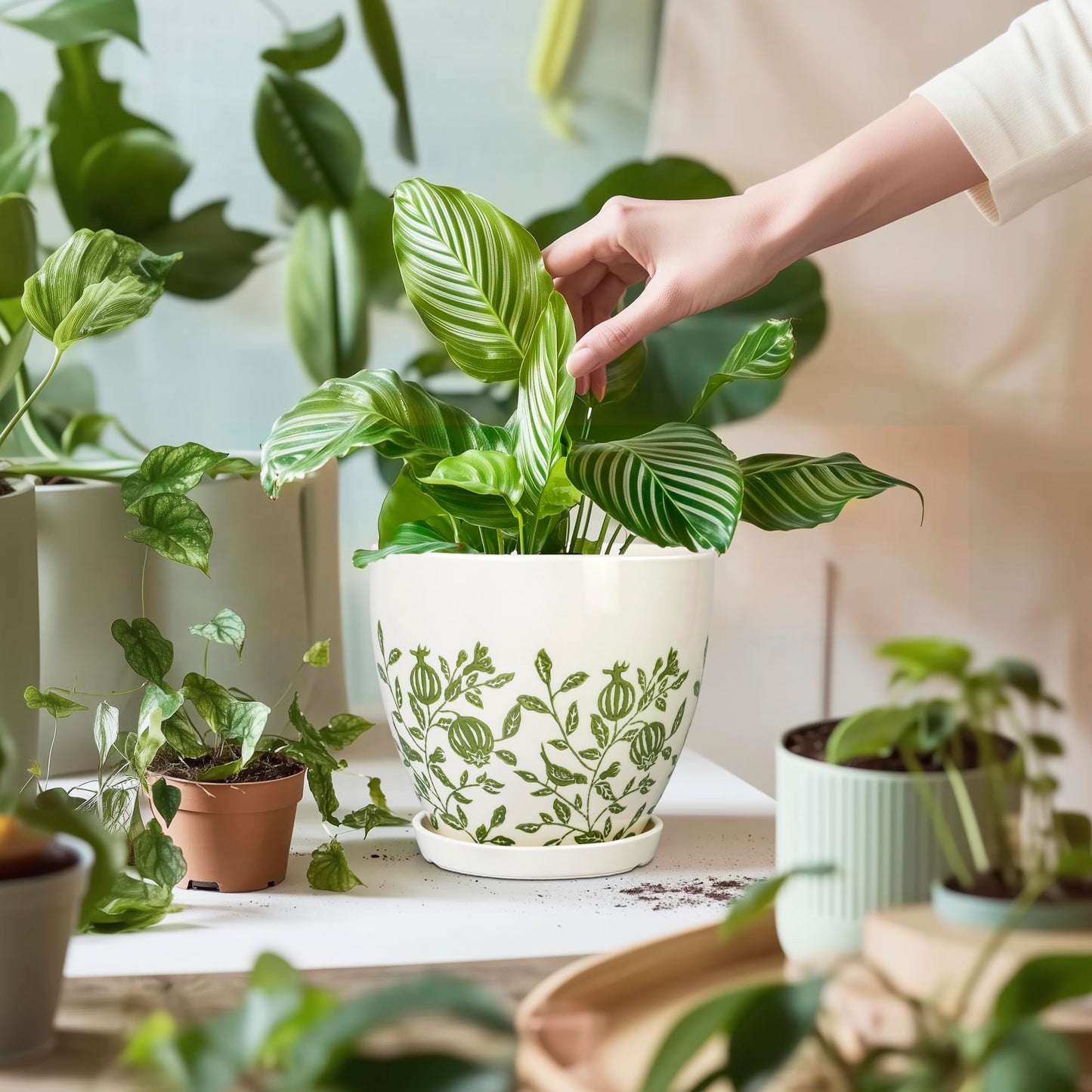 MPotTo Ceramic Flower Pots Indoor - 10+8+6 Inch Ceramic Planters for Outdoor Plants, Boho Round Planter Pots with Drainage Holes and Saucers, Plant Lover Gifts, Patio Decor, Set of 3, White
