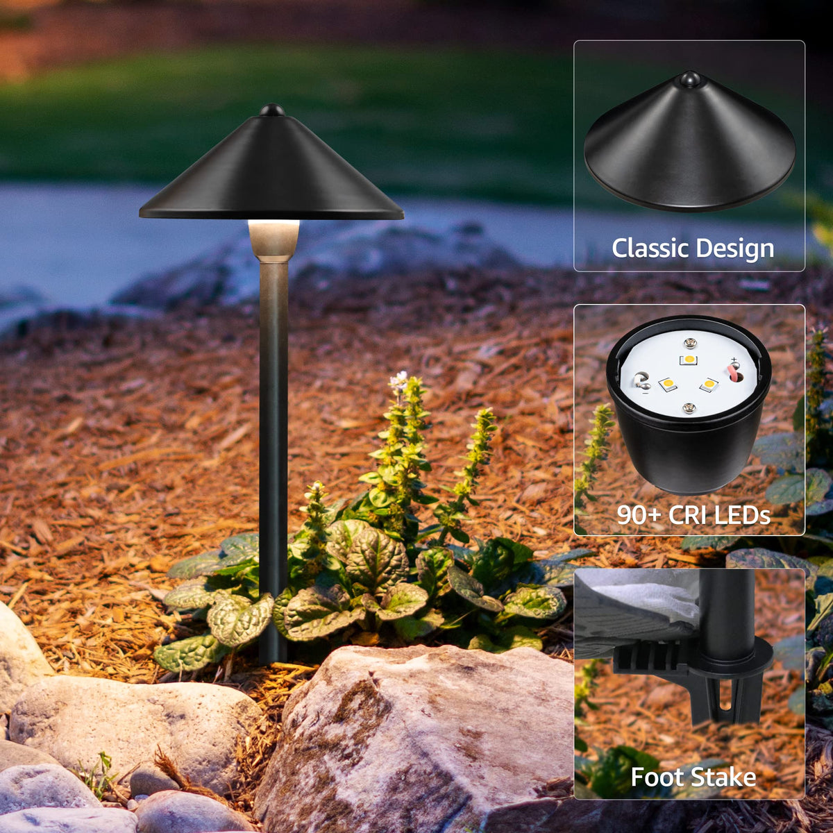 SUNVIE Low Voltage Landscape Lights 3W LED Aluminum Pathway Lights 12 Pack 3000K Waterproof Black Model LSBWB0312C