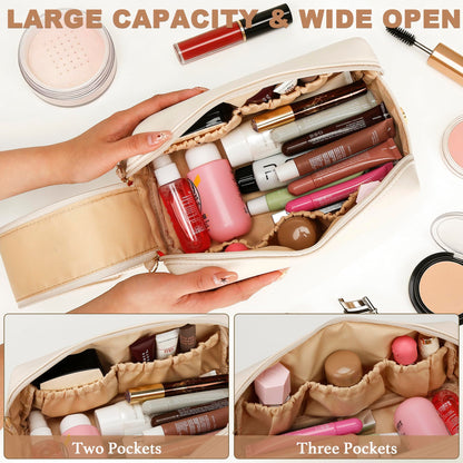 CLOUDWINGS Gifts for Women Birthday Gifts Initial Makeup Bag for Women Personalized Large Capacity Travel Toiletry Bag Cosmetic Bag Gifts for Mom-Graduation Gift for Teens Girls (Beige A)