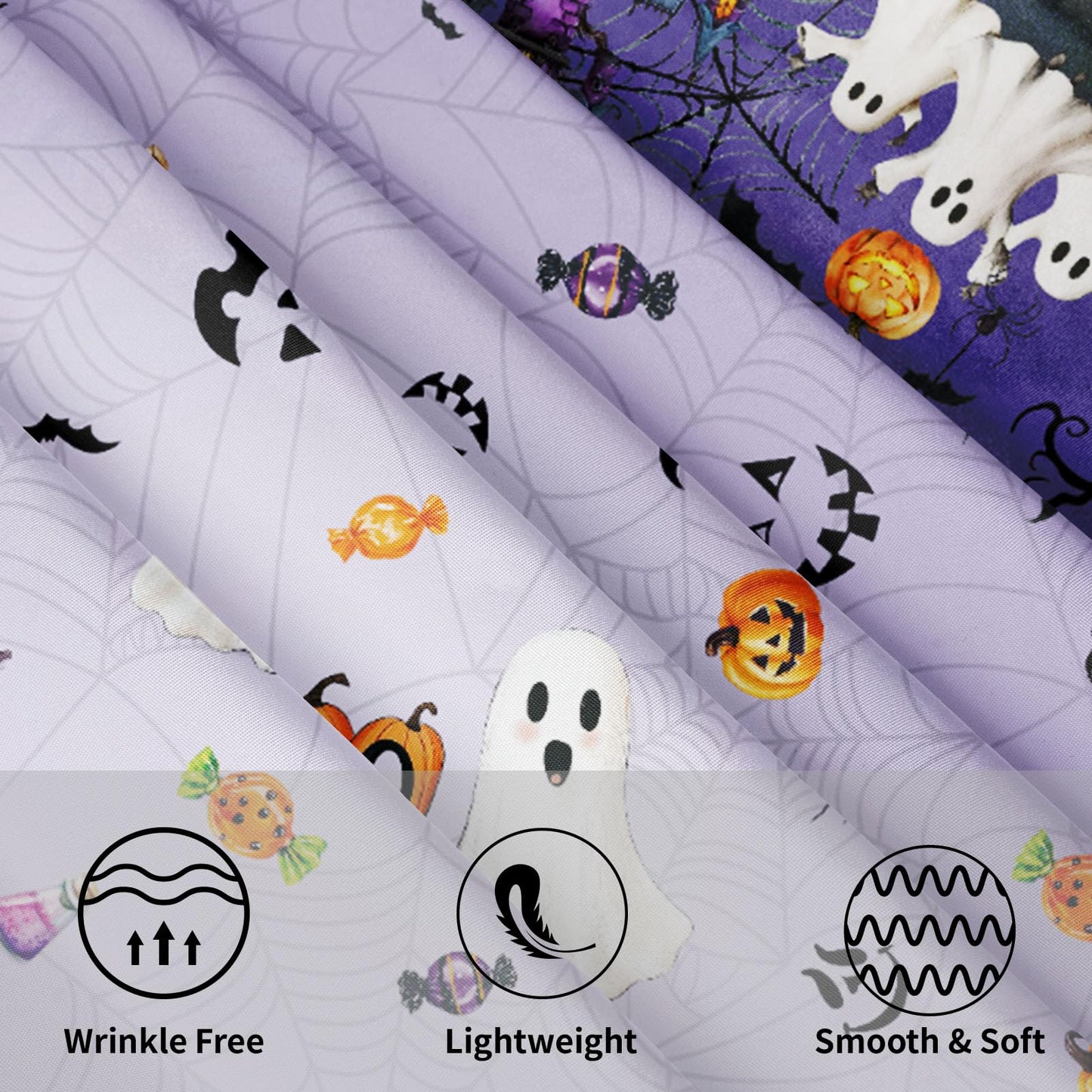 Ancordivo Halloween Round Tablecloth 60 Inch Purple Castle Spooky Pumpkin Ghost Bat Spider Web Table Cloth Rustic Holiday Table Cover for Kitchen Dinner Home Decor