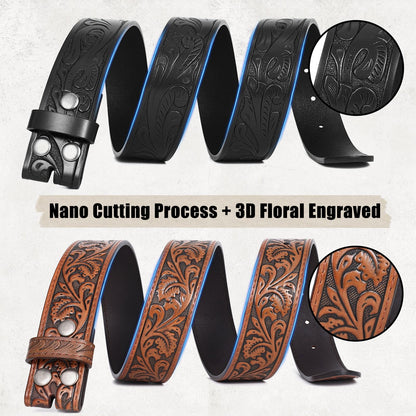 SANSTHS Western Belts for Men Women 2 Pack, Cowgirl Cowboy Belt Leather Straps with Buckle Set for Jeans, Bull Poker Black and Brown