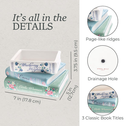 Steel Mill & Co Small Book-Shaped Decorative Ceramic Planter for Home Decor, Bookshelf, Classic Titles Bookstack, 5" x 7" x 3.75"