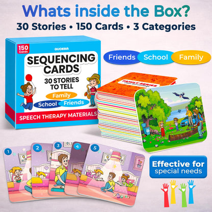 QUOKKA Sequencing Cards for Toddlers - Speech Therapy Materials for Kids - Create a Story Cards Sentence Building - Autism Aba Therapy Social Skills - Storytelling Picture Game