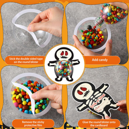 Sinload 48 Set Candy Holder with Dome Shaker DIY Greeting Cards Round Adhesive Shaker Pouches for Home Family Rewards Exchange Gifts Winter Party Favors (Halloween)