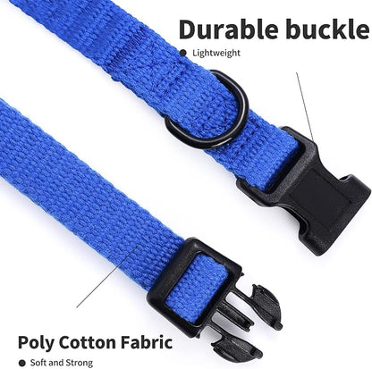 Mile High Life Soft & Strong Poly Cotton Adjustable Dog Collar with Quick Release Buckle for Small to Large Dogs(Blue, X-Small Neck 9"-13")