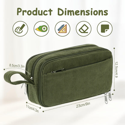 BuyCard Large Capacity Corduroy Pencil Case, Green Zipper Pouch, Aesthetic Pen Pouch, Supplies Organizer for Teen Girls Boys Women Men, Teacher Appreciation Gifts, Fathers Day Gift