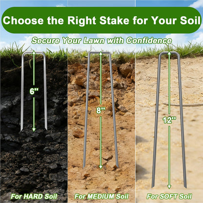 AAGUT 50 Pack 12 Inch Galvanized Garden Landscape Staples Stakes,Garden Staple U-Shaped Pins, Landscaping Staples for Sod Anchoring Landscape Fabric Irrigation Tubing
