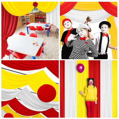 Blulu 3 Rolls 100' x 40'' Plastic Tablecloths Carnival Theme Party Decorations DIY Circus Tent Halloween Carnival Supplies for Circus Clown Party Ceiling Backdrop Curtains Decor(Red Yellow White)