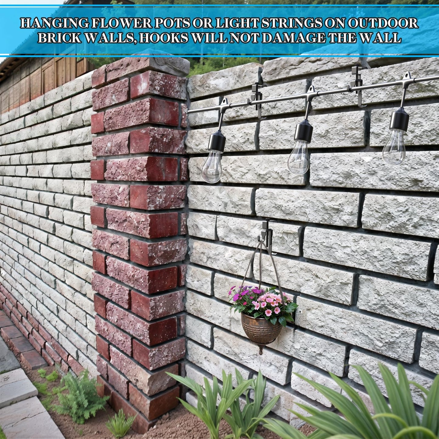 Lewufe Stainless Steel Brick Wall Clips, Brick Hooks Clamp Outdoor Heavy Duty 1-3/4" to 2-1/2" Brick Hook Brick Hangers No Drill, 6 Packs