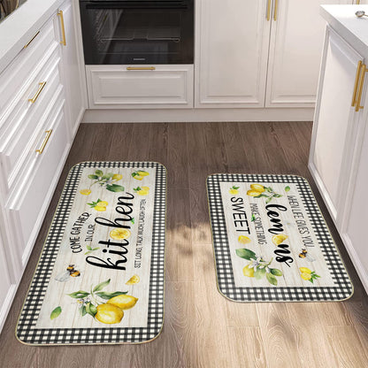 Lemon Kitchen Mat Set of 2, Kitchen Mats for Floor, Farmhouse Lemon Kitchen Decor Floor Mats Non Slip, Kitchen Runner Rug Carpet 17x29 and 17x47 Inch
