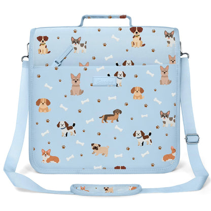 SUNEE Zipper Binder 3 Ring, 3 Inch O-Ring with Handle and Shoulder Strap, 600-Sheet Capacity, 5-Tab Expanding File Folder, Multi-Pockets for Middle School Organizer Binder with Zipper, Blue Dog