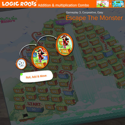 Logic Roots Two Math Games for Kids - Learn Addition, Subtraction, and Multiplication Table | Educational Games for Kids 5 and up for Kids (Monster Sock Factory + Moutain Raiders)