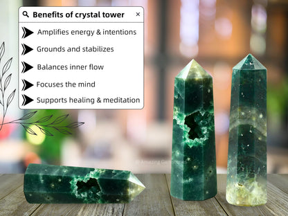 Amazing Gemstone Ocean Jasper Crystal Towers ~ Natural Healing Crystal Point Obelisk for Reiki Healing and Crystal Grid (3" to 4" INCH)