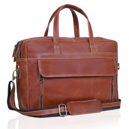 HLC 18 Inch Full Grain Leather Briefcase messenger shoulder bags for men and women (tan, 16 inch)