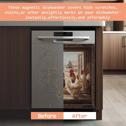 Chicken Rooster Dishwasher Magnet Cover Farmhouse Hen Reuseable Refrigerator Magnet Cover Decal Kitchen Fridge Hoilday Party Decor, 23 W x 26 H