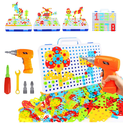 HAPTIME Design and Drill Toy,Educational Toys Building for Kids Ages 3-8,STEM Toys for 3 4 5 6 Year Old,193 Pcs Electric Drill Toy,Magic Montessori Play Toolbox for Toddler Boys Girls Preschool