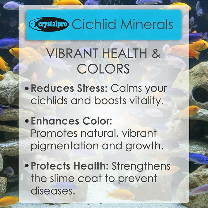 Crystalpro Cichlid Minerals 4.22 Oz - Mineral Additive for Cichlids Replenishes Protective Coat Improves Respiration and General Health Freshwater Aquarium Salt (125 ml) Treats 660 Gallons