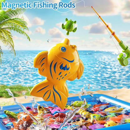 PEADUCK Magnetic Fishing Game Pool Toys Set for Kids 3-5, Water Table Bathtub Toys with Inflatable Pool Pole Rod Net Plastic Floating Fish, Outdoor Toys for Kids Boys Girls Age 3 4 5 6 7 8 Year Old