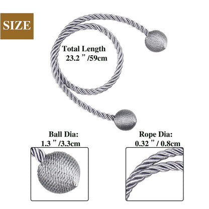 Nieffeiy Curtain Tiebacks Outdoor Elegant Decorative Tie Backs Modern Rope Tiebacks for Drapes Window Curtain Holdbacks for Draperies (Grey, 4)