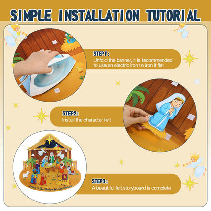 Tiamon Felt Christmas Tree Nativity Story Board Set Advent DIY Religious Nativity Scene with 16 Pcs Detachable Wall Ornaments Felt Board Craft Gift for Door Wall Decor