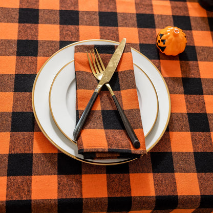 Joyfol Day 4-Pack Orange Buffalo Plaid Cloth Napkins - 17x17 Inch Halloween & Fall Checkered Dinner Napkins, Washable for Thanksgiving Table Decor (Set of 4)