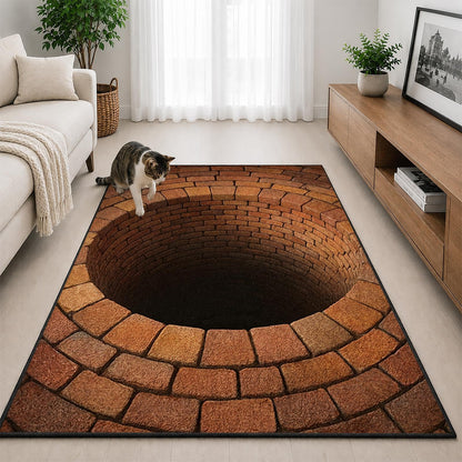 CASAVAINE 3D Optical Illusion Vortex Rug 5'x7' Realistic Brick Well Hole Design, Soft Non-Slip Washable Area Rug for Living Room, Bedroom, Game Room Decor, Fun Modern Decor