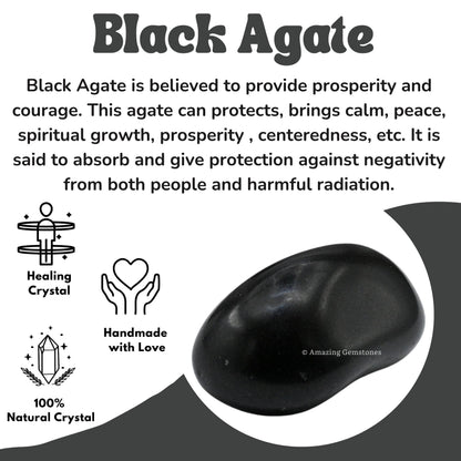 Amazing Gemstone Black Agate Crystals and Healing Stones Tumbled - 1 oz, Natural Healing Stones for Energy Balance, Stress Relief - Premium Polished Gems Rocks for Meditation and Wellness