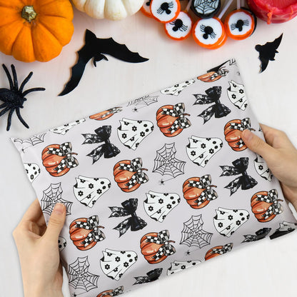 JarThenaAMCS 100Pcs Halloween Poly Mailers 10 x 13 Inch Ghost Pumpkin Bow Packaging Bags Self Seal Mailing Envelope Bags for Small Business Packing Moving
