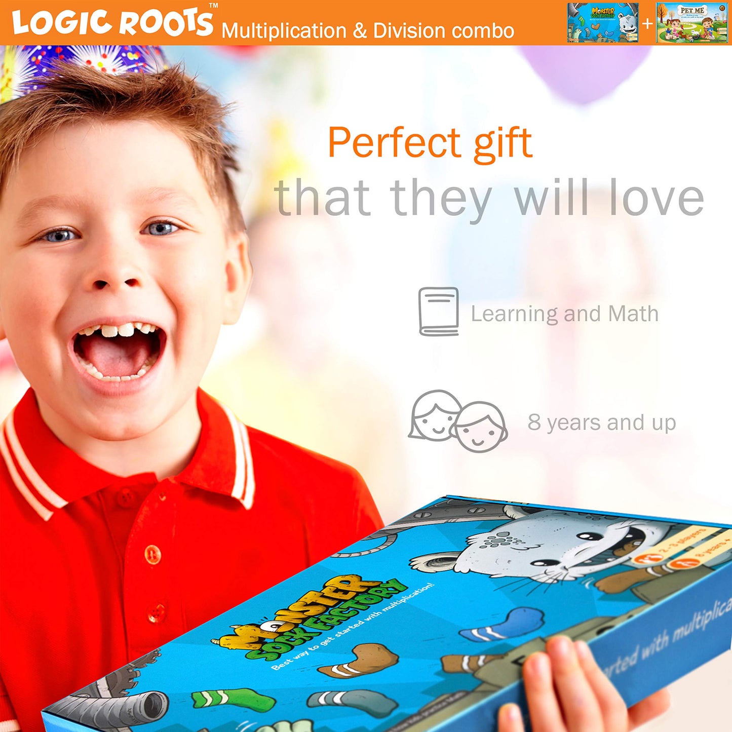 Logic Roots Two Math Games for Kids - Learn Addition, Subtraction, and Multiplication Table | Educational Games for Kids 5 and up for Kids (Pet Me + Monster Sock Factory)