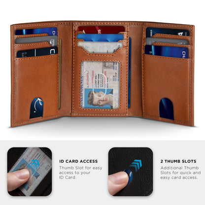 SERMAN BRANDS Trifold Wallet for Men - RFID Blocking Full Grain Leather, 11 Card Slots & ID Window, Slim Everyday Carry, Durable Stitching, Gift for Him