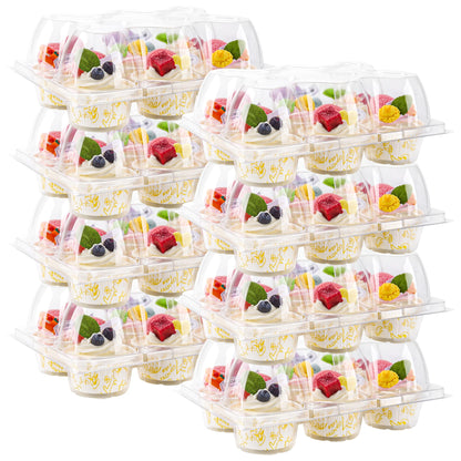 NPLUX 6 Count Cupcake Containers 60 Pack Cupcake Holders Clear Plastic Stackable Cupcake Boxes with Detachable Tall Dome Lids for 360 Cupcakes, BPA Free, Standard Size
