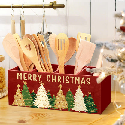 Meanplan Christmas Utensil Holder Christmas Kitchen Decor Extra Large Kitchen Utensils Holder with 4 Compartments for Xmas Farmhouse Indoor Decoration