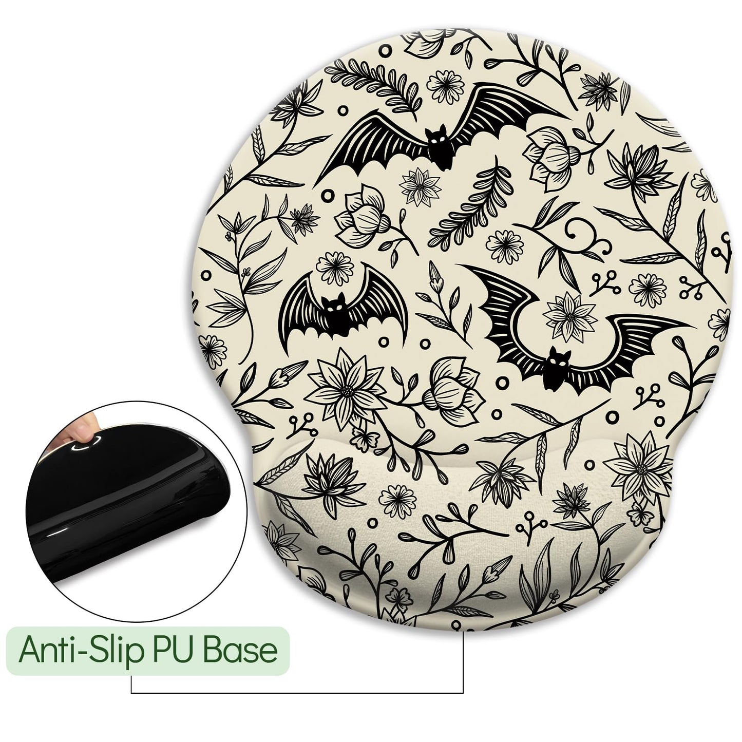 LIMKRIAN Goth Bat Ergonomic Mouse Pad with Wrist Rest, Gaming Mouse Pad with Wrist Support, Funny Computer Mousepad with Non-Slip Pain Relief PU Base, Gothic Office Desk Accessories Decor Supplies