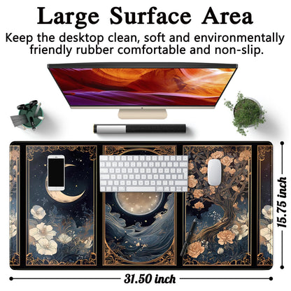 Celestial Lunar Nature Tarot Card Desk Mat Moon Floral Large Mouse Pad XXL 31.5''X 15.7'' Witch Night Botanical Desk Pad Gaming Mousepad Keyboard Mouse Mat for Laptop Computer Office Decor Gift