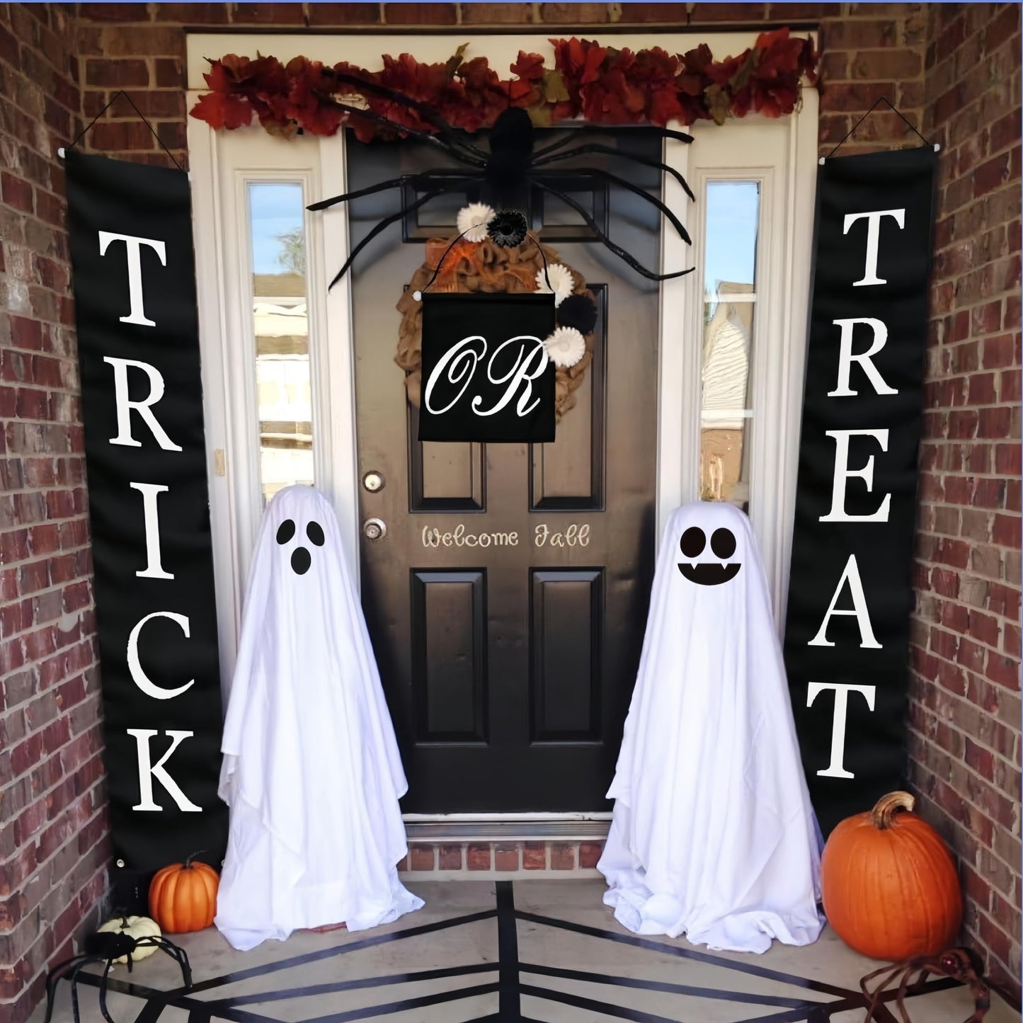 Jxueych 2 Packs Halloween Decorations Outdoor, Spooky Ghost Halloween Decor with String Lights, Battery Operated, Easy to Assemble Ghost Decorations for Front Porch Yard