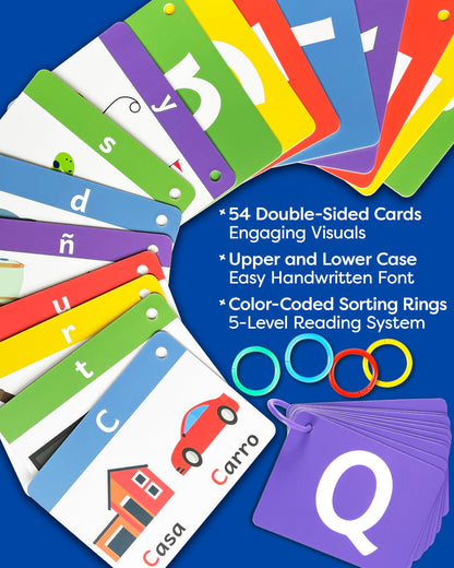 Spanish Alphabet Flash Cards - Thick ABC Flash Cards for Kids Ages 3-6 - Lowercase & Uppercase Letter Recognition Learning Game