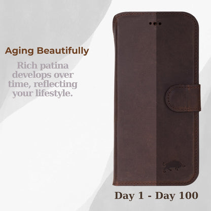 VENOULT Leather Wallet Case for iPhone 17 Pro Max, Full Grain Genuine Leather, Magnetic Detachable, 4 Card Holder, Buesiness Style, Compatible with MagSafe, RFID, Handmade (Vintage Brown)