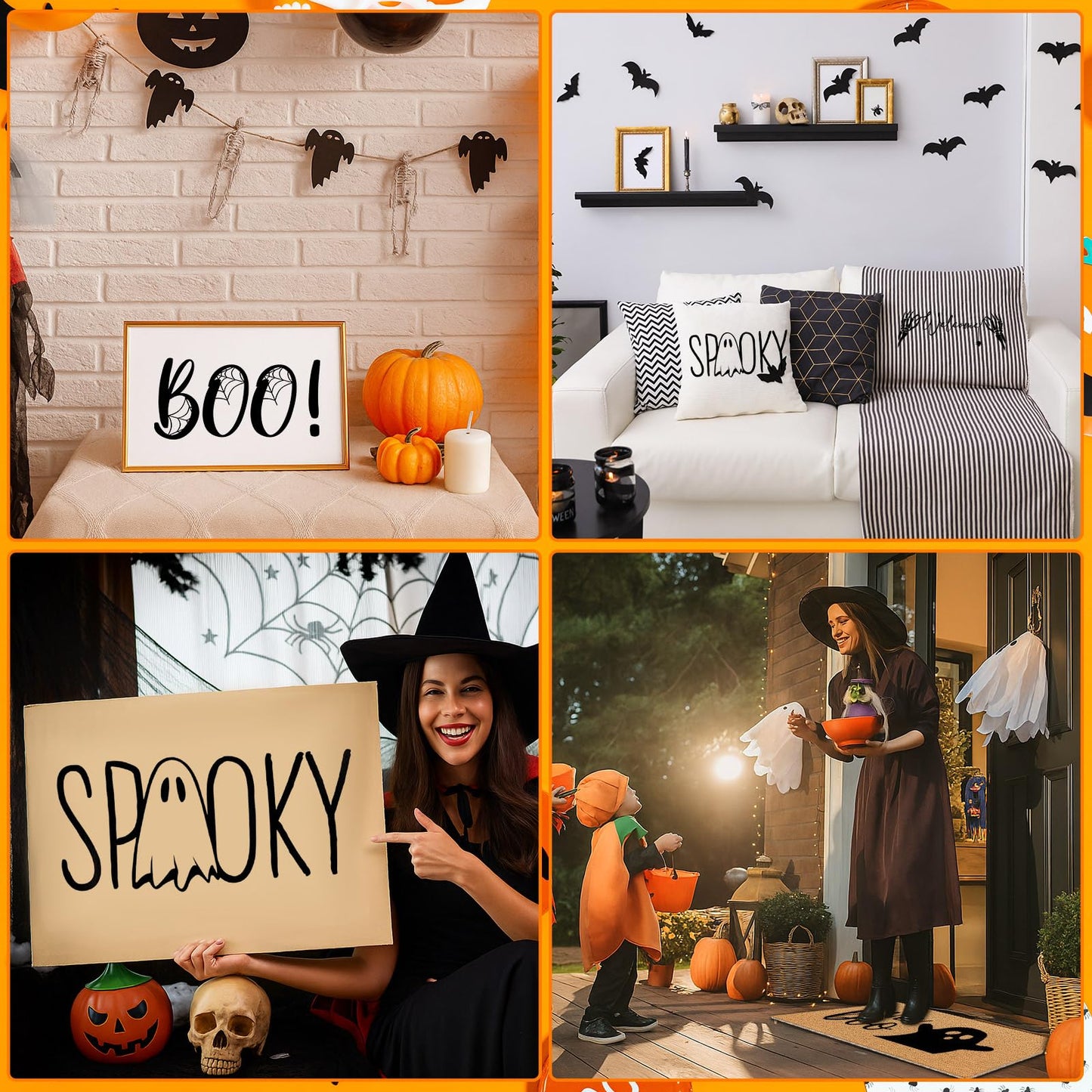 Dunzy 16 Pcs Halloween Stencils for Door Mats Crafts Reusable Hey Boo Ghost Welcome Templates Large Spooky Stencil for Painting Wood Sign Wall Halloween Doormat DIY Project