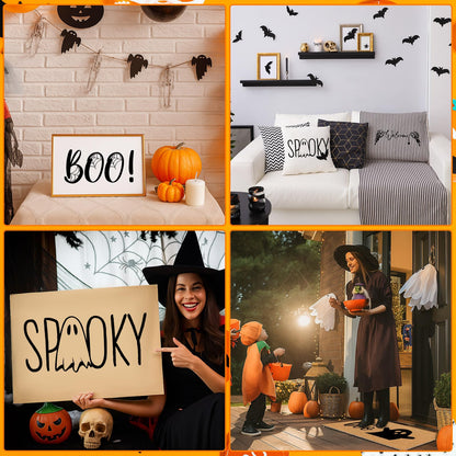 Dunzy 16 Pcs Halloween Stencils for Door Mats Crafts Reusable Hey Boo Ghost Welcome Templates Large Spooky Stencil for Painting Wood Sign Wall Halloween Doormat DIY Project