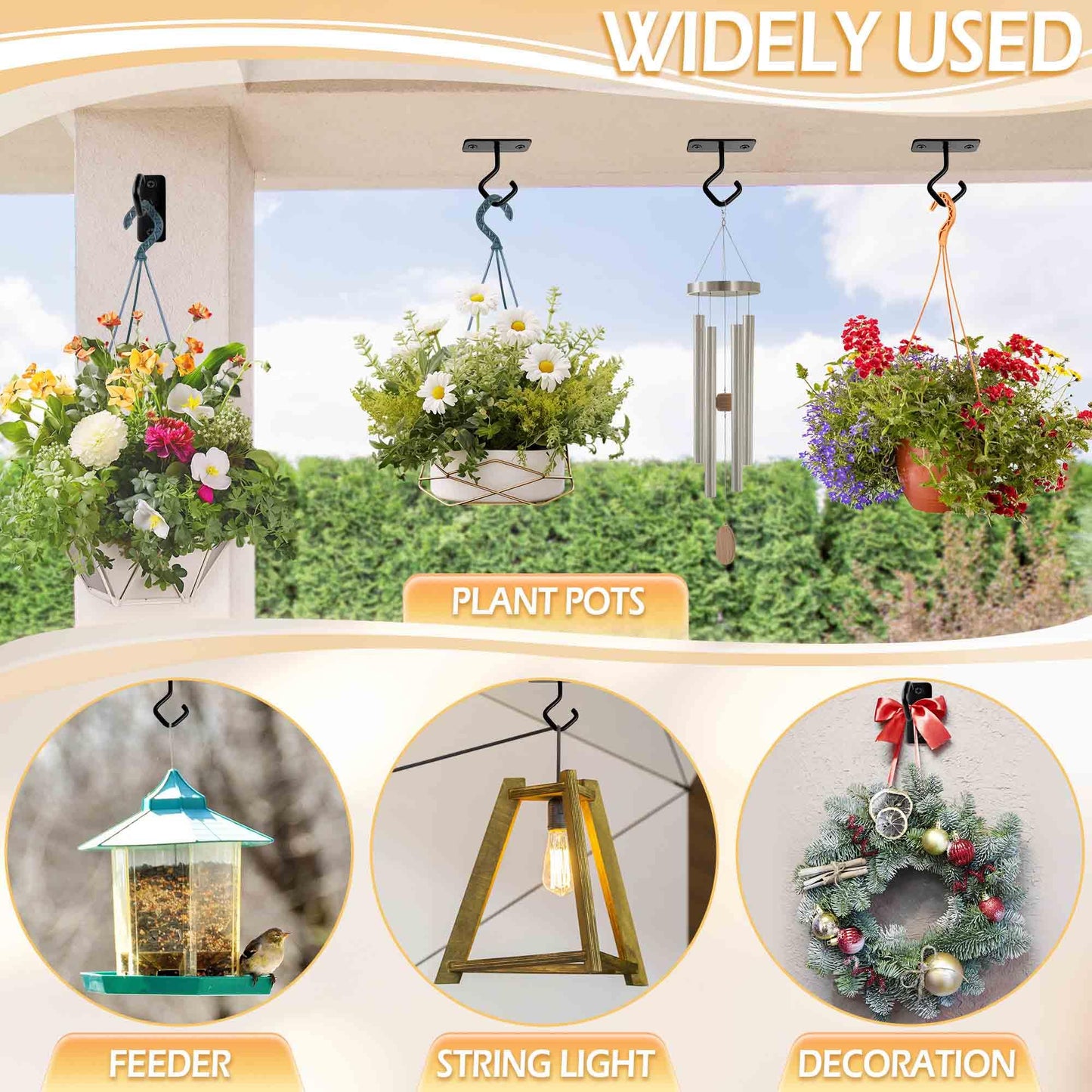 Lifyzoon Ceiling Hooks for Hanging Plants - 2.5 Inch Iron Plant Bracket 8 Pack, Metal Plant Hanger Wall Hooks for Plants, Lanterns, Light, Wind Chimes, Indoor&Outdoor Decoration Black