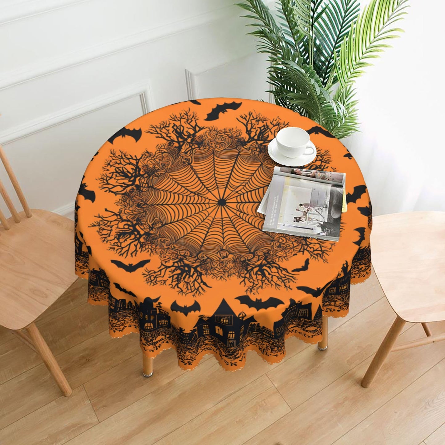 Ecixzyo Halloween Round Tablecloth 60 Inch Polyester Washable Table Cover Home Decor for Kitchen Dining Party Picnic