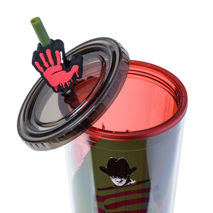 Silver Buffalo A Nightmare on Elm Street Welcome to My Nightmare Featuring Freddy Krueger Plastic Cold Cup with Lid and Straw Topper, 24 Ounces